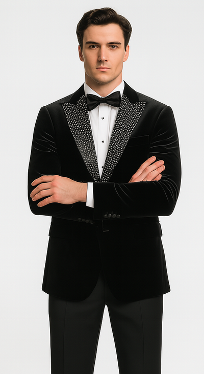 Big and Tall Velvet Blazer in Color Black - Sportcoat Rhinestone-Embedded Stacy Adams $179