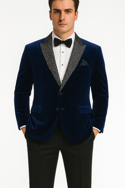 Big and Tall Velvet Blazer in Color Blue - Sportcoat Rhinestone-Embedded Stacy Adams