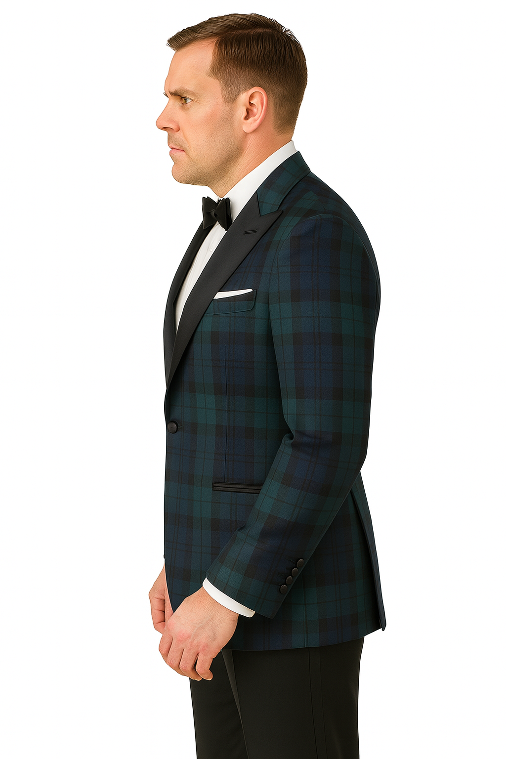 Big and Tall Plait Sport Coat - Windowpane Checkered Scottish English Pattern Party Blazers in Color Green and Blue Tartan
