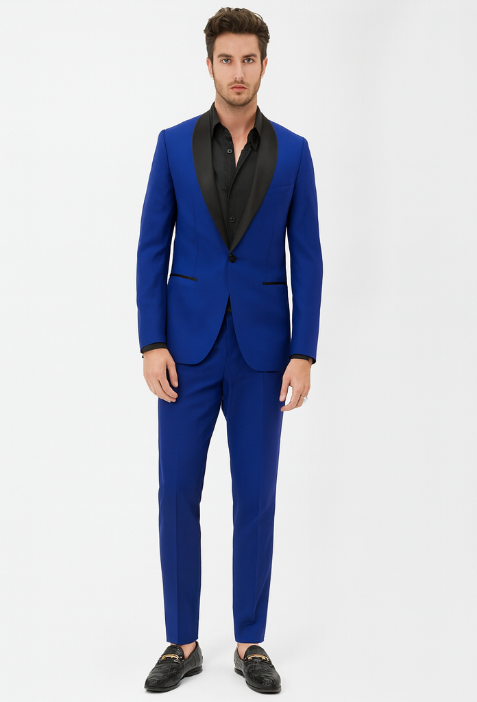 Men's Black And Royal Blue Tuxedo Prom 2026 Wedding Suit Dress 34 Short