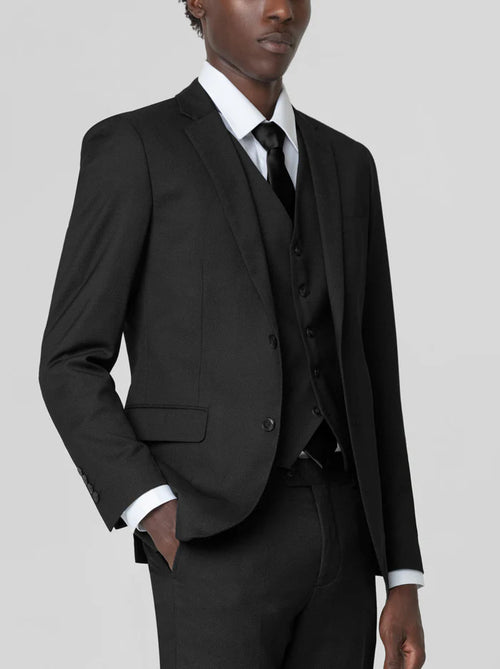 Mens Black Birdseye Three Piece Suit ā Modern 2-Button Suit