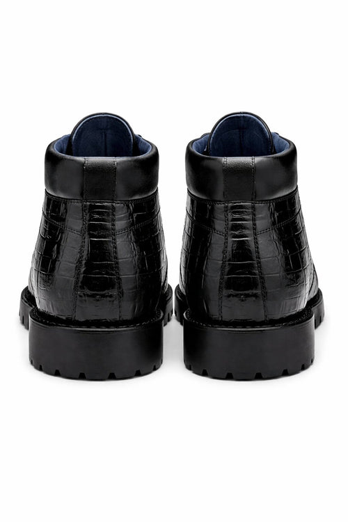 Gallardo Men's Shoes Black Exotic Caiman Crocodile Derby Split-toe Boots Belvedere Shoes