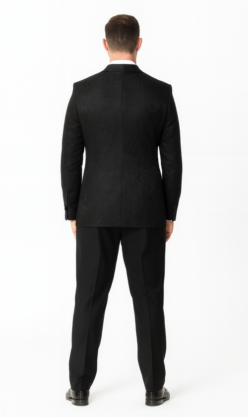 Black Floral Tuxedo Jacket with Shawl Lapel – Wedding & Prom