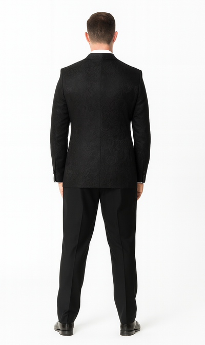 Black Floral Tuxedo Jacket with Shawl Lapel – Wedding & Prom