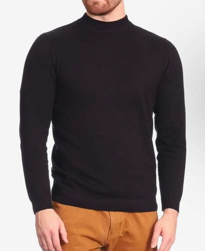 Black mock neck sweater pullover for men β cotton blend long sleeve knit