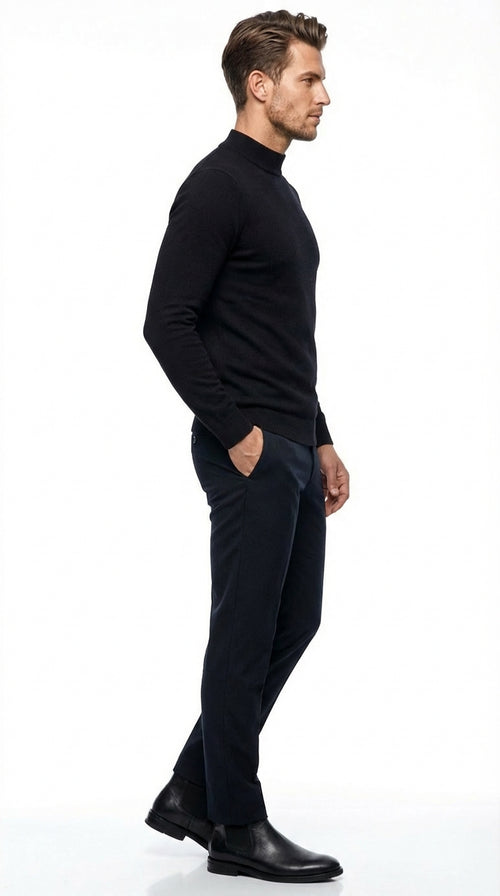 Black mock neck sweater pullover for men β cotton blend long sleeve knit