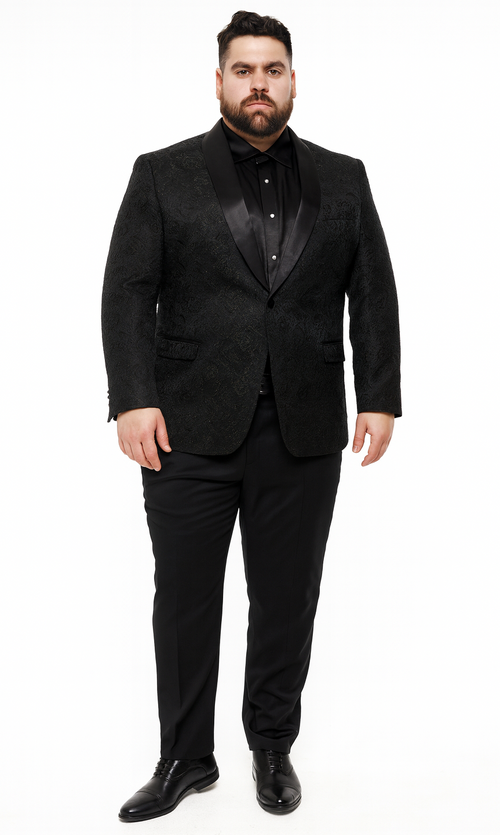 Black Tuxedo Jacket Paisley Pattern Slim Fit - Wedding - Prom