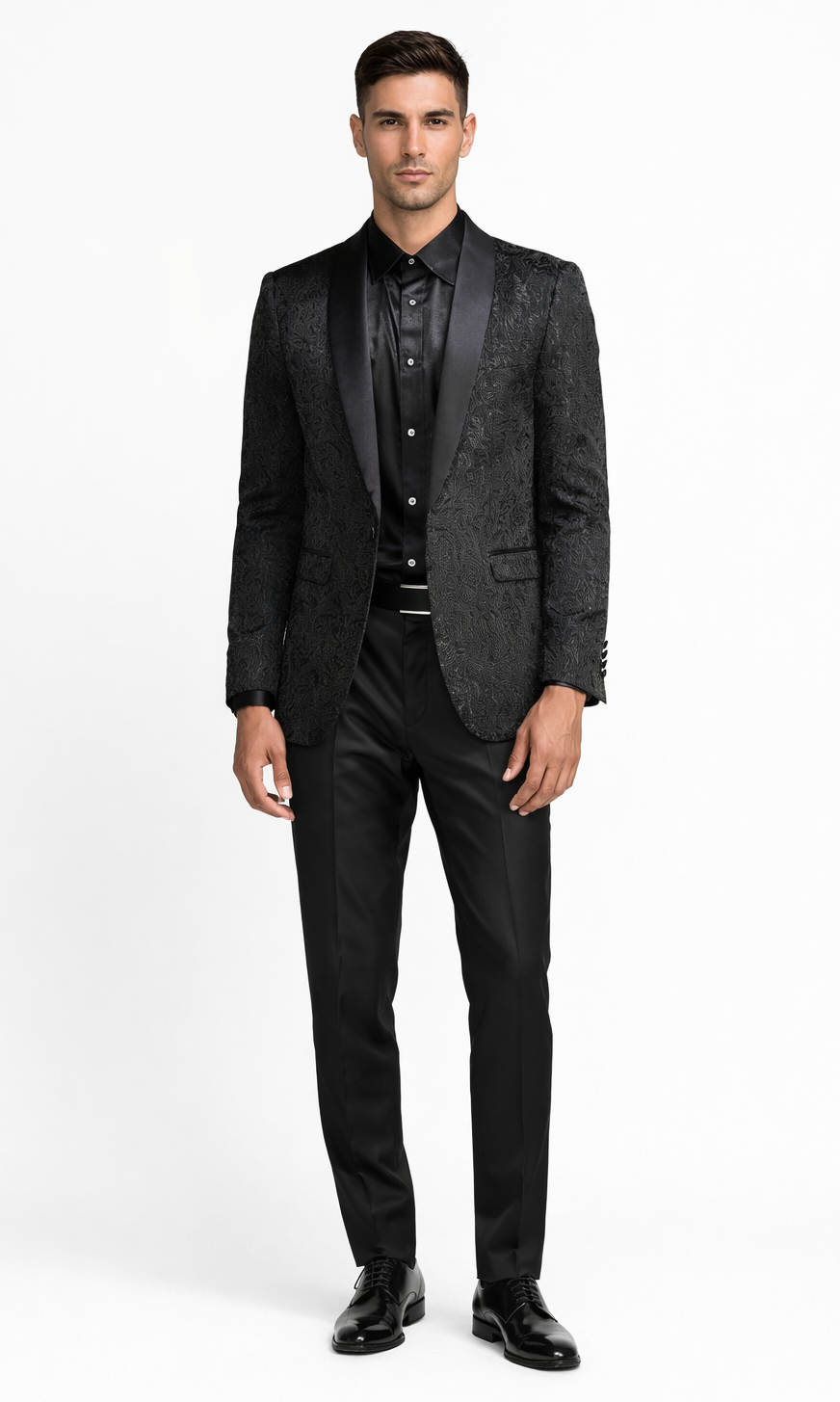 Black Tuxedo Jacket Paisley Pattern Slim Fit - Wedding - Prom – SuitUSA