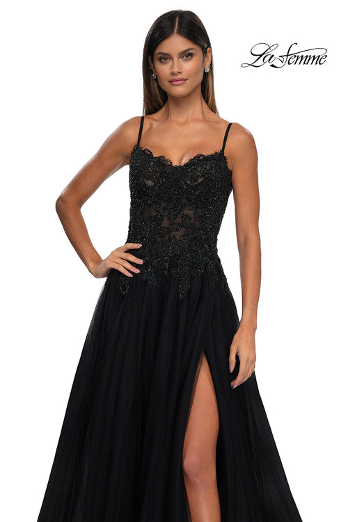La Femme 32646 Lace Applique Sleeveless Prom Gown