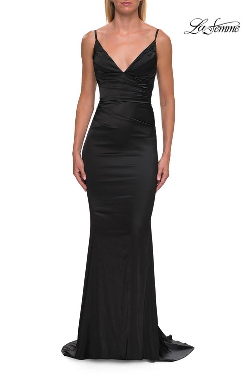 La Femme 33421 V-Neck Spaghetti Strap Prom Gown