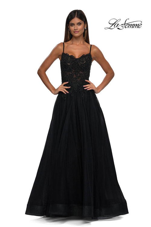 La Femme 32646 Lace Applique Sleeveless Prom Gown