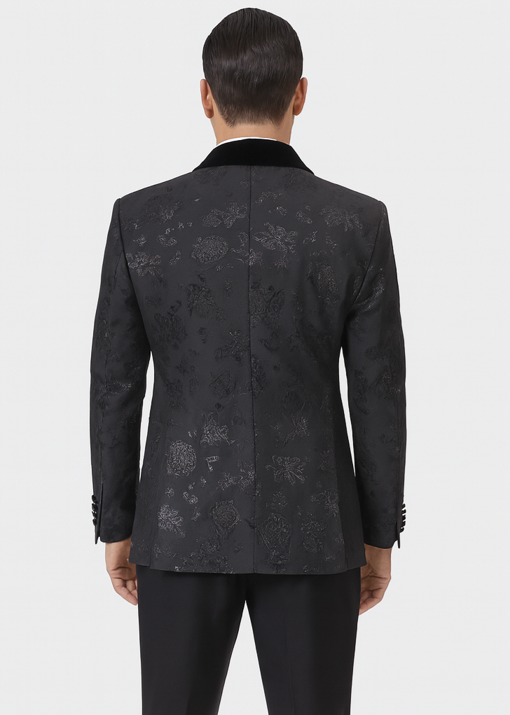 Black Prom Suit - Mens Shiny Paisley Prom Smoking Black Tuxedo