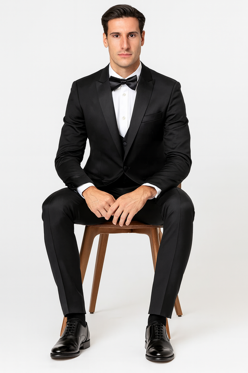 Black Slim Fit Satin Tuxedo β Four Piece Set