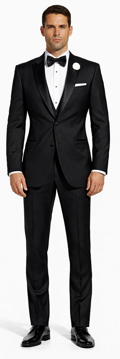 Black Tuxedo Slim Fit Peak Lapel - Wedding - Prom