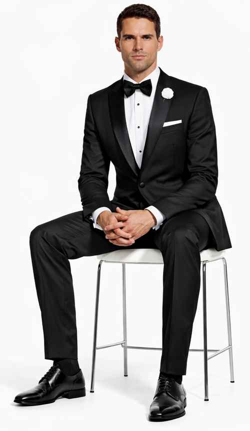 Black Tuxedo Slim Fit Peak Lapel - Wedding - Prom