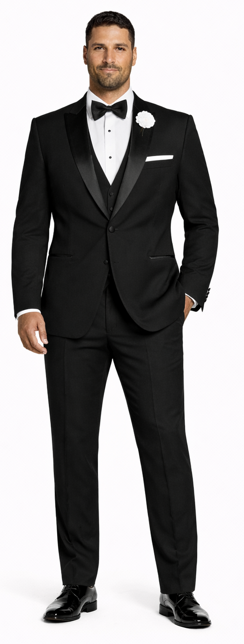 Black Tuxedo Slim Fit Peak Lapel - Wedding - Prom