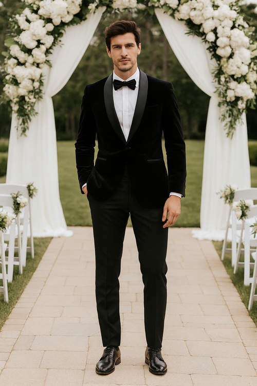 Black Velvet Tuxedo Jacket with Shawl Lapel β Slim Fit