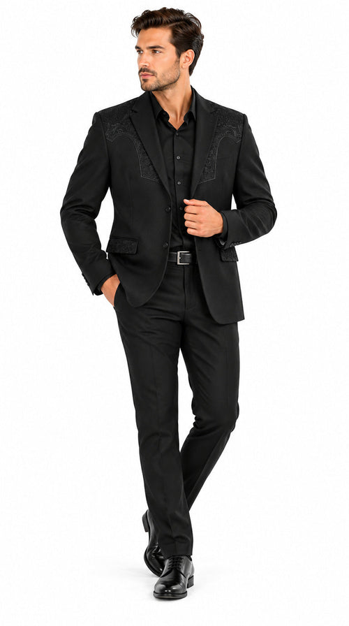 Men's Suede Cowboy Blazer Ultra Slim Fit LAM-516 in Color Black