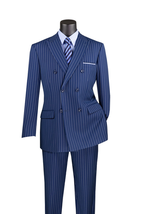 Royal Blue Pinstripe Suit - Gangster Suit - 1920's Suit - Double Breasted Suit