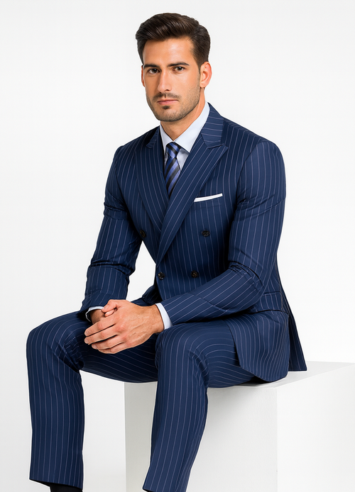 Royal Blue Pinstripe Suit - Gangster Suit - 1920's Suit - Double Breasted Suit