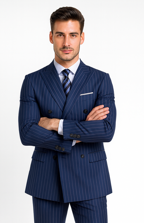 Royal Blue Pinstripe Suit - Gangster Suit - 1920's Suit - Double Breasted Suit