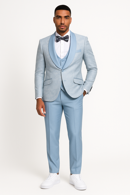 2024 Prom Special Blue Tuxedo Suit w/ Double-Breasted Vest by Tazzio PROMTUXEDO