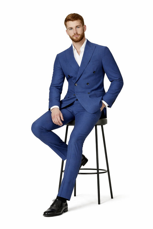 Mens Blue Wool Tiglio Double Breasted Suit – Classic Peak Lapel Suit