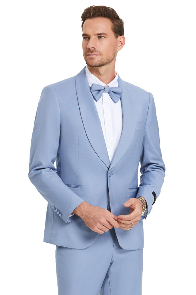 Men's Sky Blue Shawl Lapel Dinner Jacket by Tazio Suits