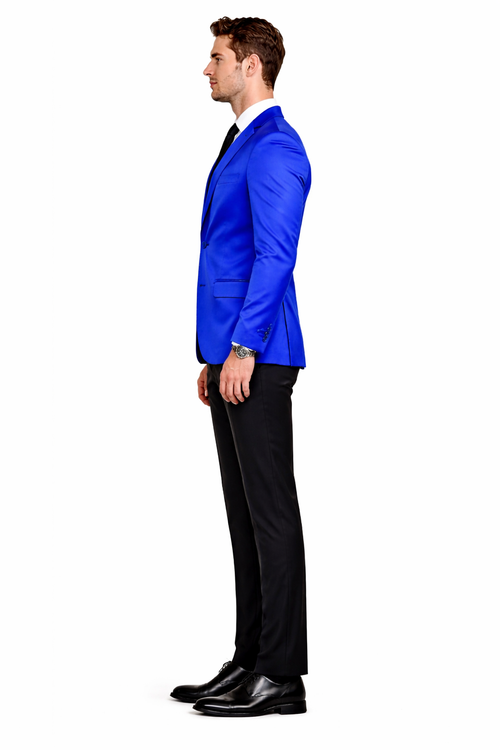 Men’s Slim Fit Blue Satin Blazer – Elegant Two-Button Formal Suit Jacket for Weddings, in blue Color