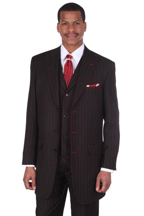 Bold Pinstripe Mens Suit β Vintage Gangster Vested by Fortino Landi - USA Men's Outlet