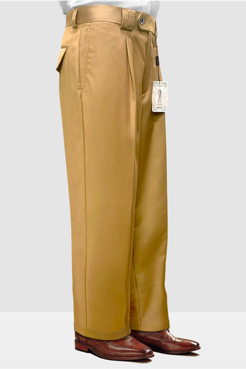 Mens Italian Wool Wide Leg Dress Pants in Camel Gold by Statement