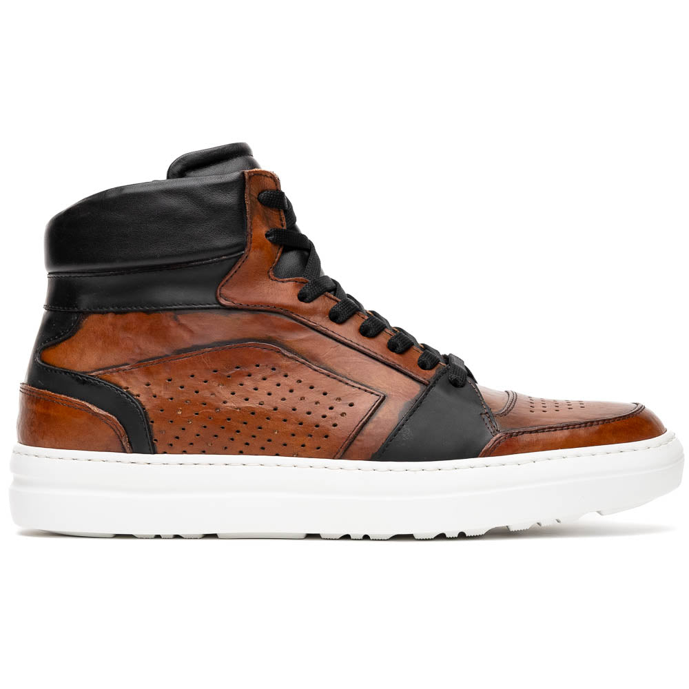 Zelli Bravo Burnished Calfskin High Top Dress Sneaker in Brown