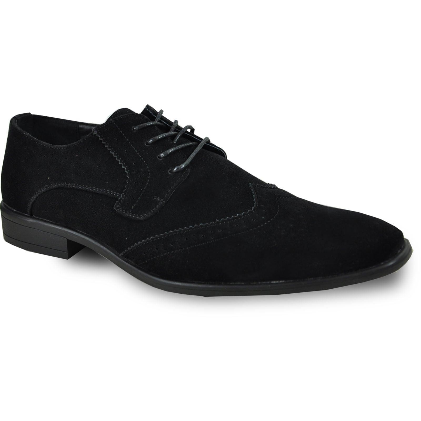 "Bravo Men's Black Vegan Suede Wingtip Lace Up Dress Shoes for Weddings & Prom" - USA Men's Outlet – SuitUSA