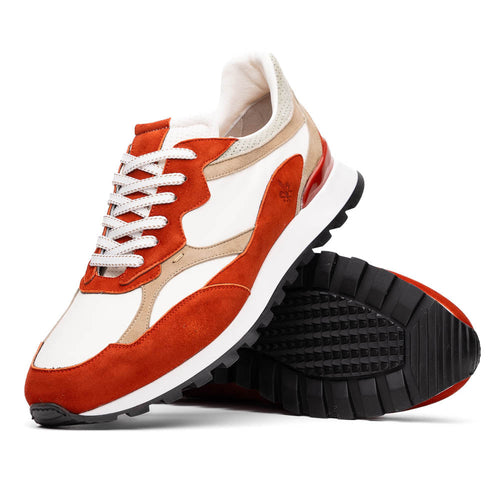 Zelli Bruno Goat Suede and Calfskin Trainer Sneaker in Rust & Taupe