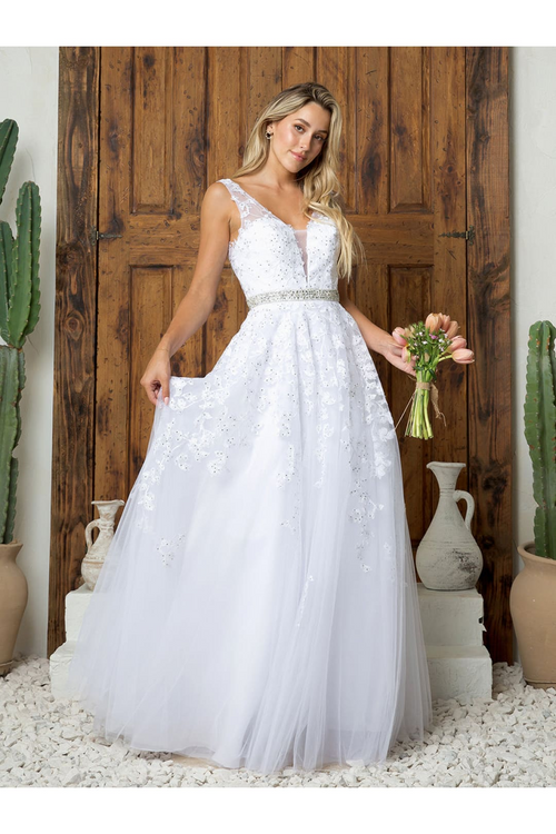 Bridal Ballgown Sleeveless Wedding Embellished Applique A-Line Dress by Eva USA 5232