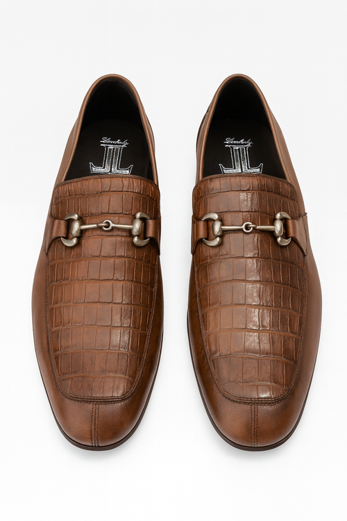 Men’s Regal Brown Slip-On Shoes – Genuine Crocodile & Calfskin Leather