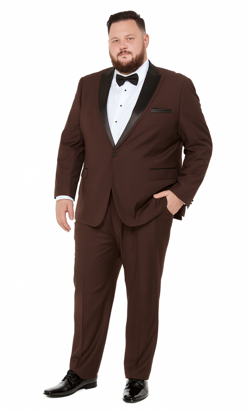 Brown Tuxedo Slim Fit One Button Peak Framed Lapel - Wedding - Prom