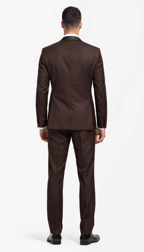 Brown Tuxedo Slim Fit One Button Peak Framed Lapel - Wedding - Prom