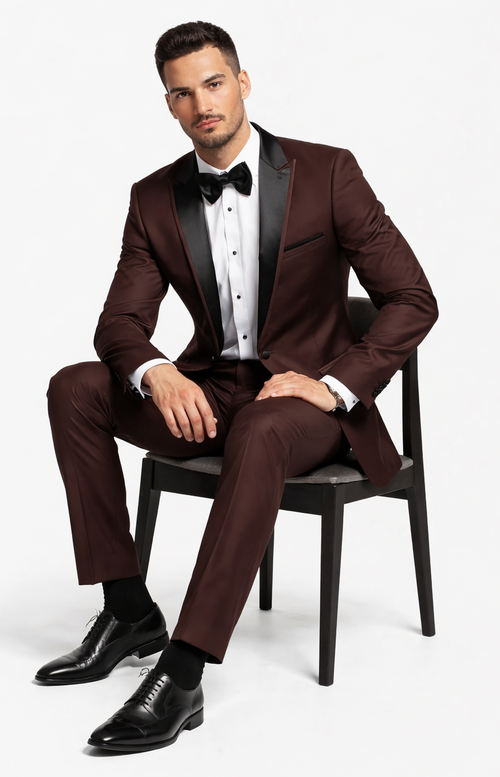 Brown Tuxedo Slim Fit One Button Peak Framed Lapel - Wedding - Prom