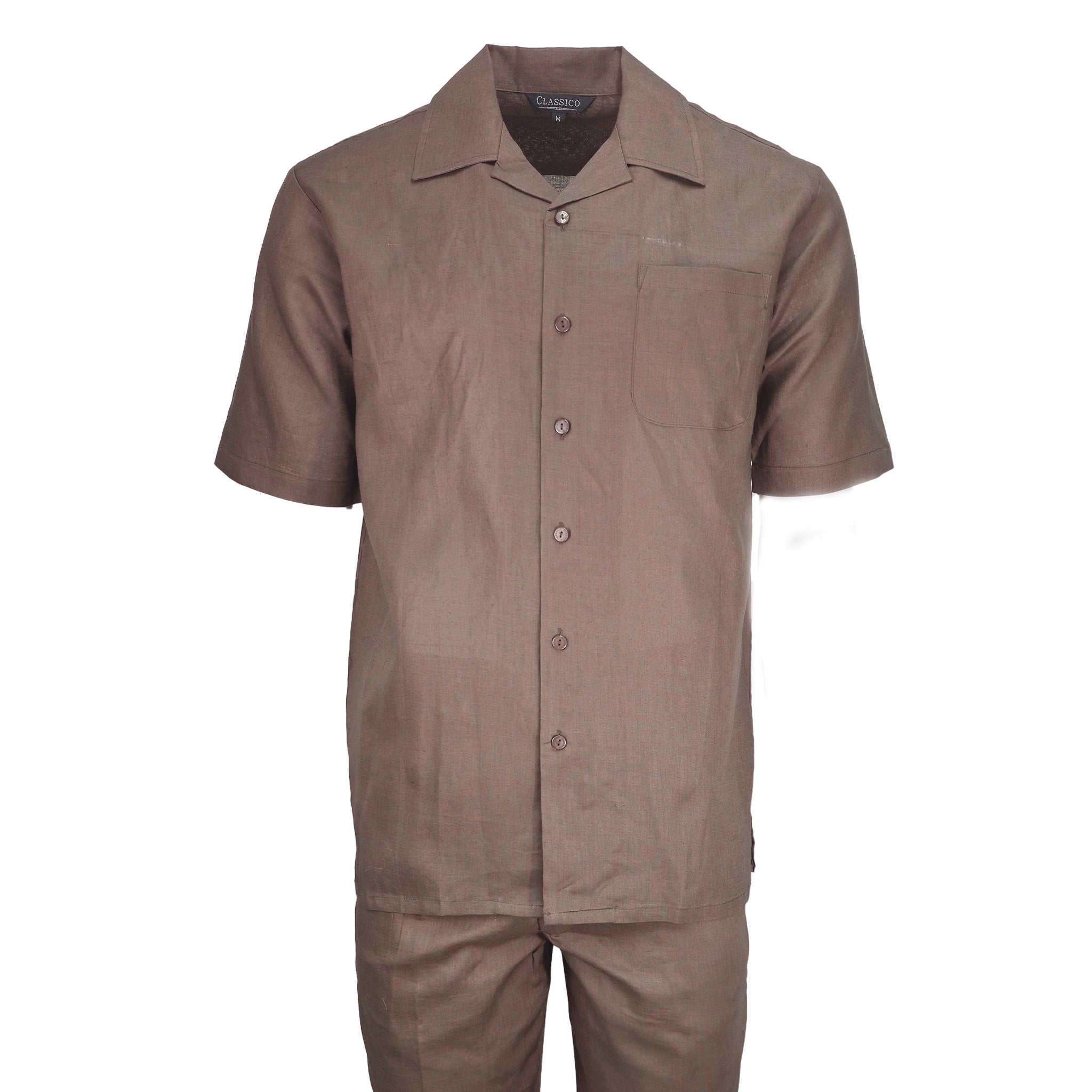 Mens Brown Linen Shirt and Pants Casual Outfit Set