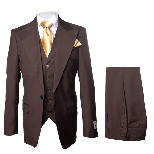 Brown One Button 3 Piece Suit by Rossiman