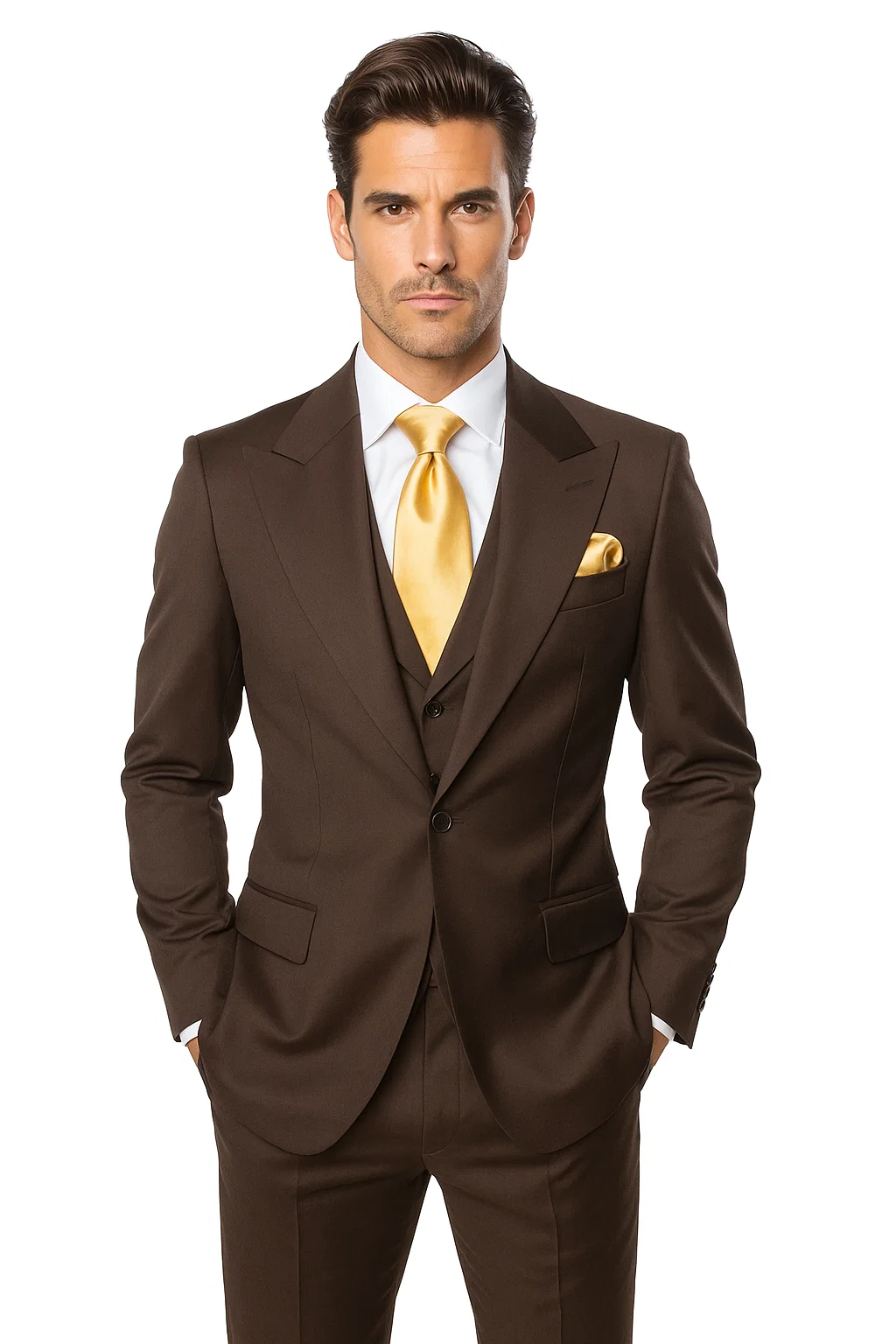 Brown One Button 3 Piece Suit by Rossiman