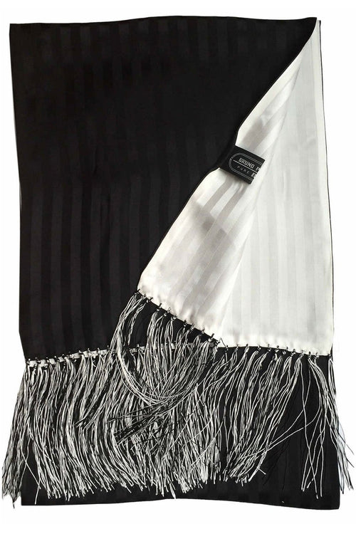 Black & White Reversible Striped Silk Tuxedo Scarf by Bruno Piatelli