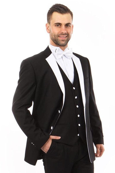 Bryan Michaels Men's Classic Black & White Notch Tuxedo Vested Suit - Elegant Mensattire