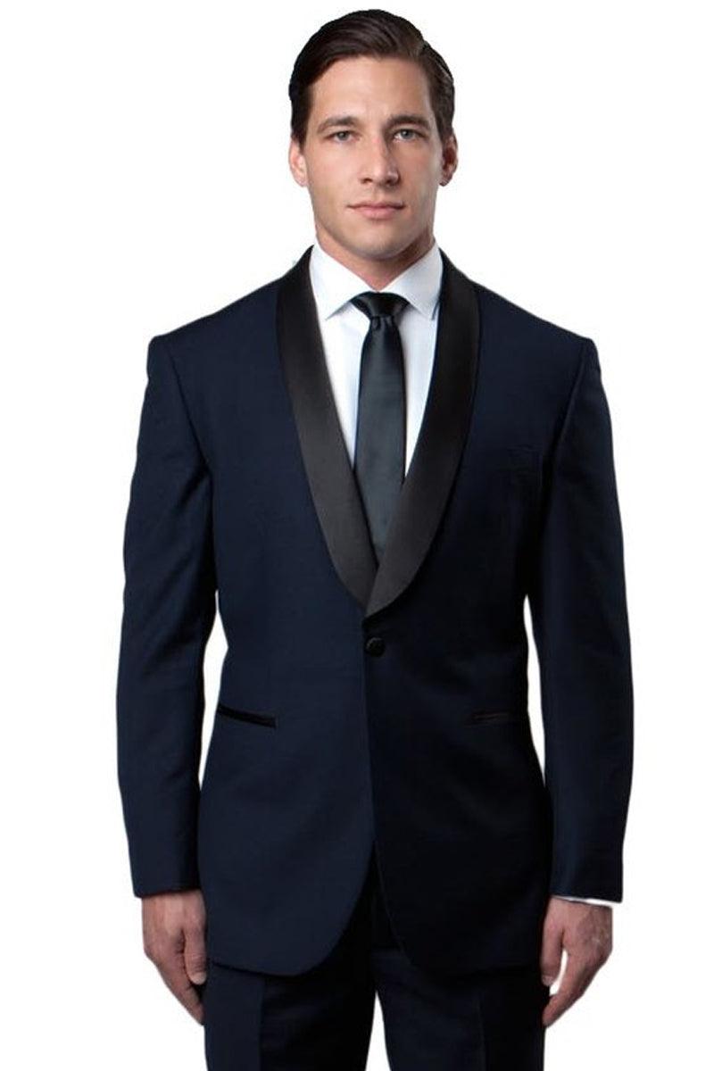 "Bryan Michaels Men's Navy Slim-Fit Shawl Lapel Tuxedo" - Elegant Mensattire