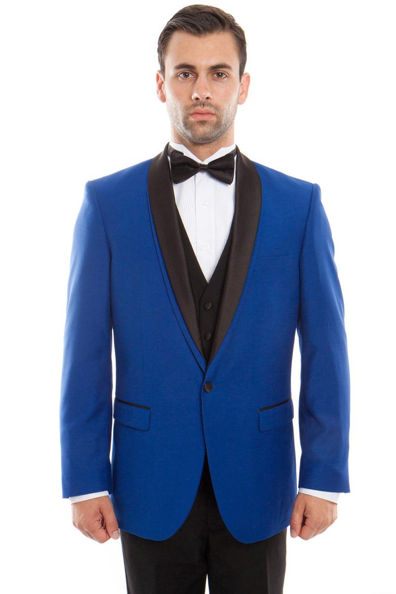 Bryan Michaels Men's Royal Blue Tuxedo w/ Satin Shawl & Lapel Trim - Elegant Mensattire