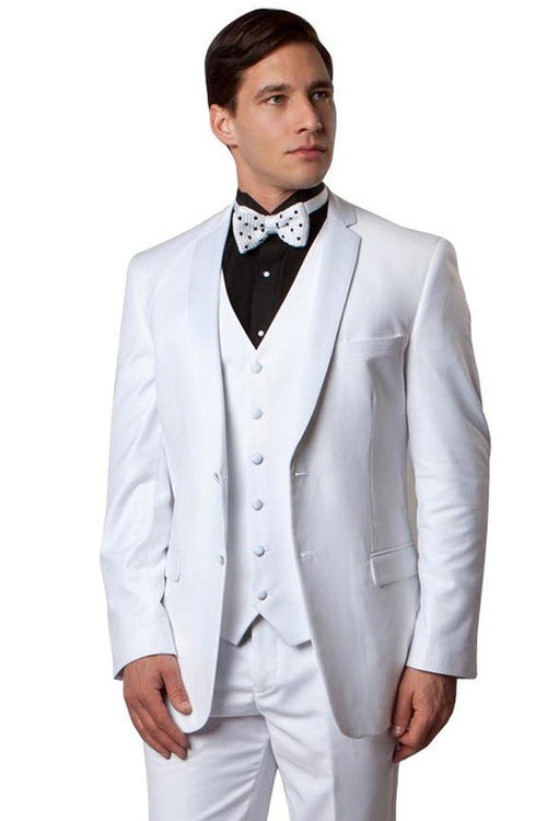 Bryan Michaels Men's Slim Fit White & Black Tuxedo Notch Vested Blazer - Elegant Mensattire