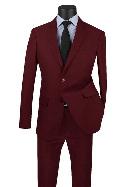 "Burgundy, Apollo King: Mens' Modern Fit 2-Btn Poplin Suit" - Elegant Mensattire