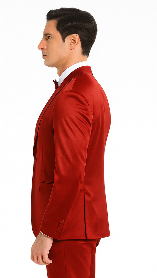 Tazzio Men's Formal Burgundy Satin 3 Piece Slim Fit Suit