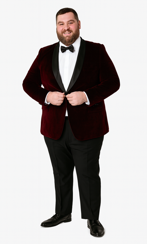 Burgundy Tuxedo Jacket, Black Satin Shawl Lapel β Slim Fit